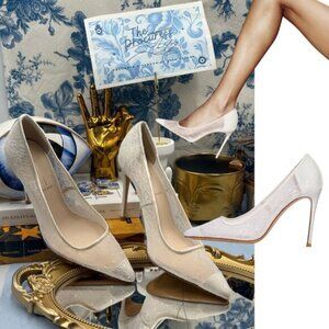 🆕 BLACK SUEDE STUDIO 🧿 NWOB Gia 100 Lace Pointed Toe Pumps, Sz 37 US 7